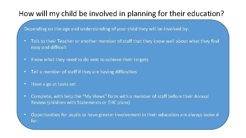 How will my child be involved in planning for their education? Depending on the