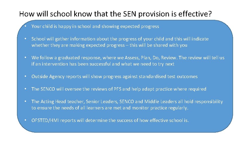 How will school know that the SEN provision is effective? • Your child is