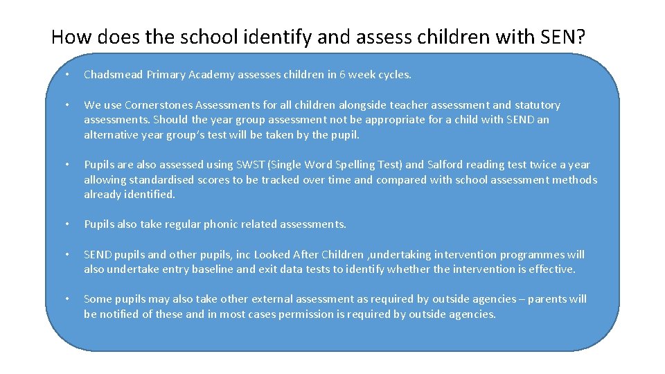 How does the school identify and assess children with SEN? • Chadsmead Primary Academy