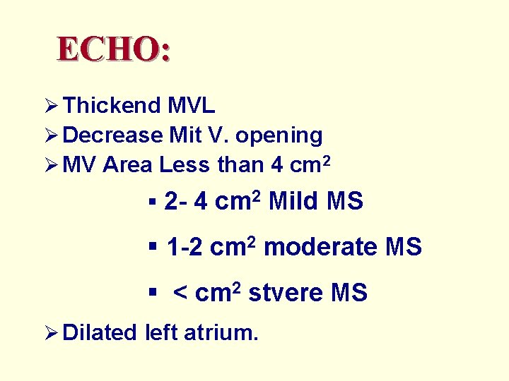 ECHO: Ø Thickend MVL Ø Decrease Mit V. opening Ø MV Area Less than