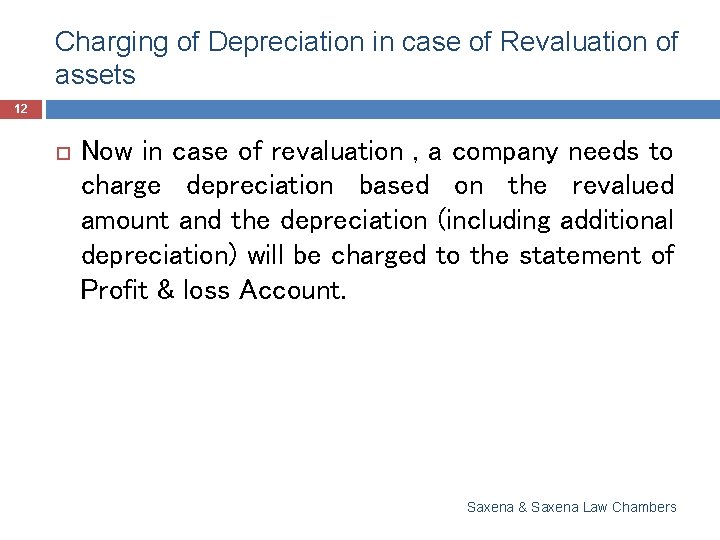 Charging of Depreciation in case of Revaluation of assets 12 Now in case of