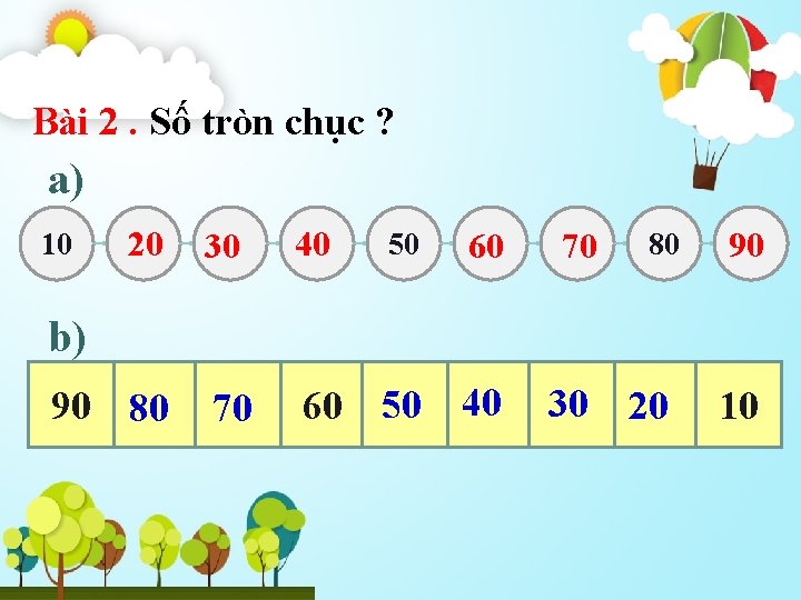 Bài 2. Số tròn chục ? a) 10 20 30 40 50 60 70