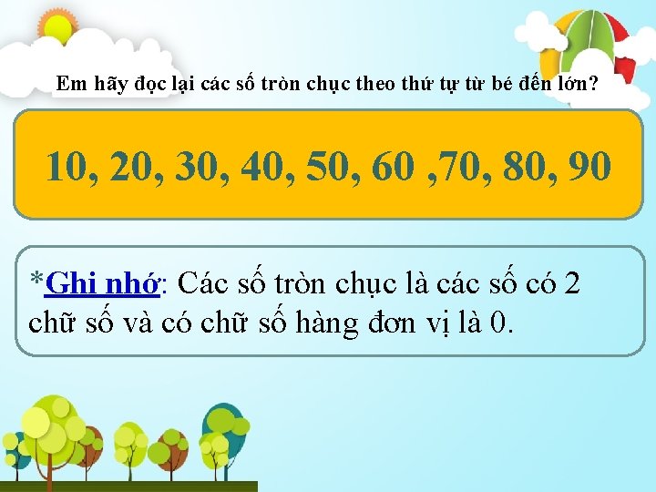 Em hãy đọc lại các số tròn chục theo thứ tự từ bé đến