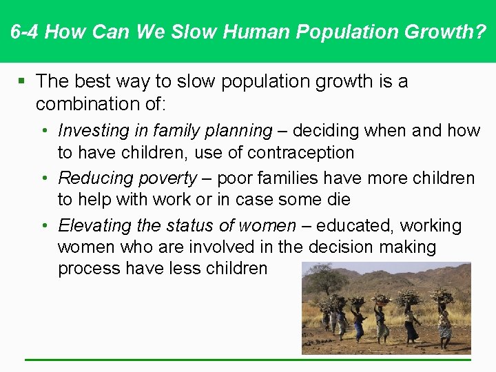 6 -4 How Can We Slow Human Population Growth? § The best way to