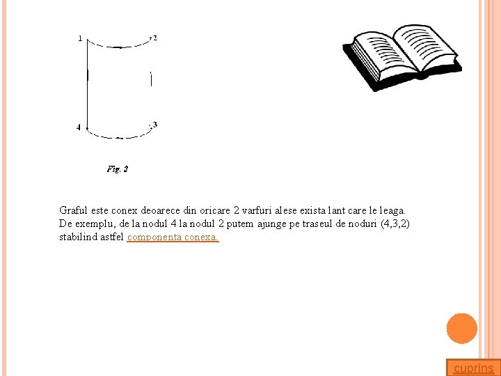 Graful este conex deoarece din oricare 2 varfuri alese exista lant care le leaga.