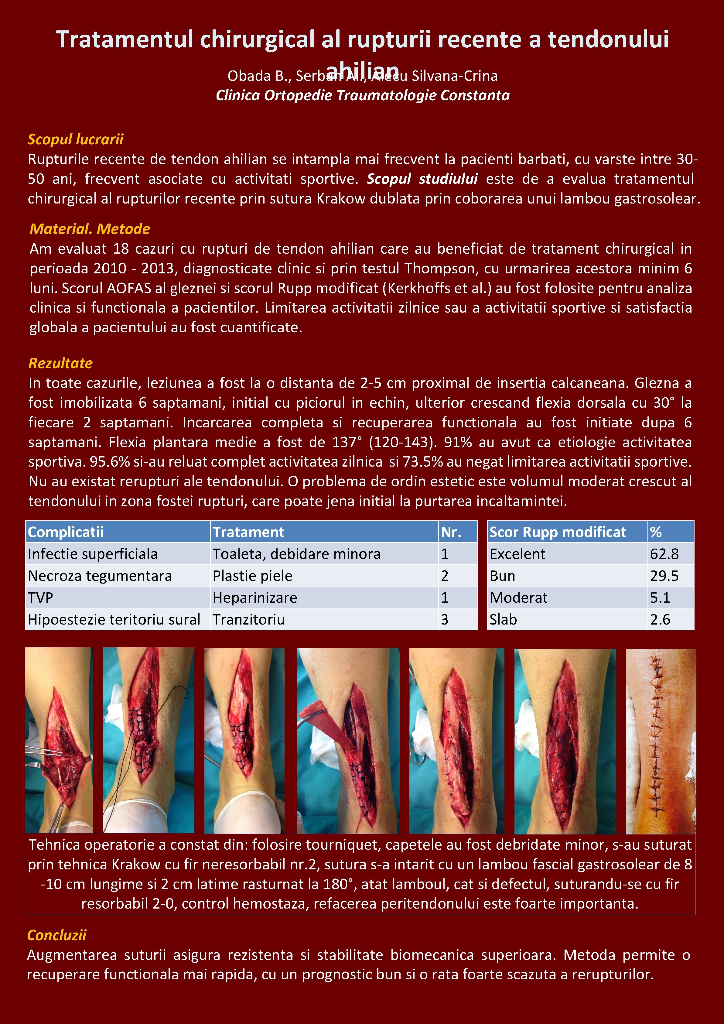 Tratamentul chirurgical al rupturii recente a tendonului ahilian Obada B. , Serban Al. ,