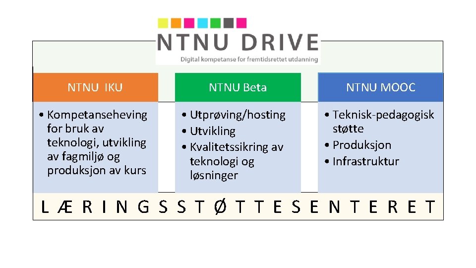 NTNU IKU • Kompetanseheving for bruk av teknologi, utvikling av fagmiljø og produksjon av