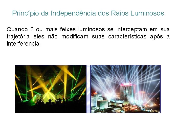 Princípio da Independência dos Raios Luminosos. Quando 2 ou mais feixes luminosos se interceptam Princípio da Independência dos Raios Luminosos. Quando 2 ou mais feixes luminosos se interceptam