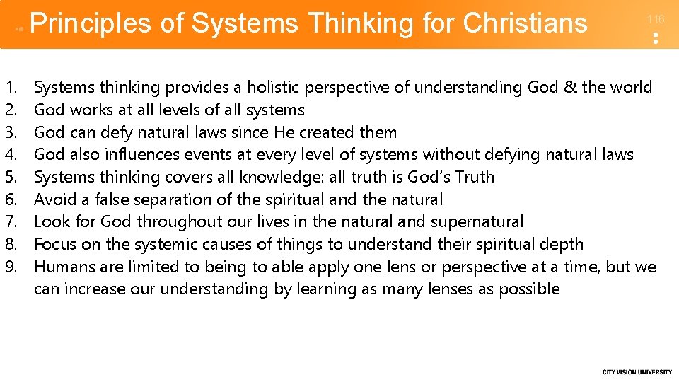 Principles of Systems Thinking for Christians 1. 2. 3. 4. 5. 6. 7. 8.