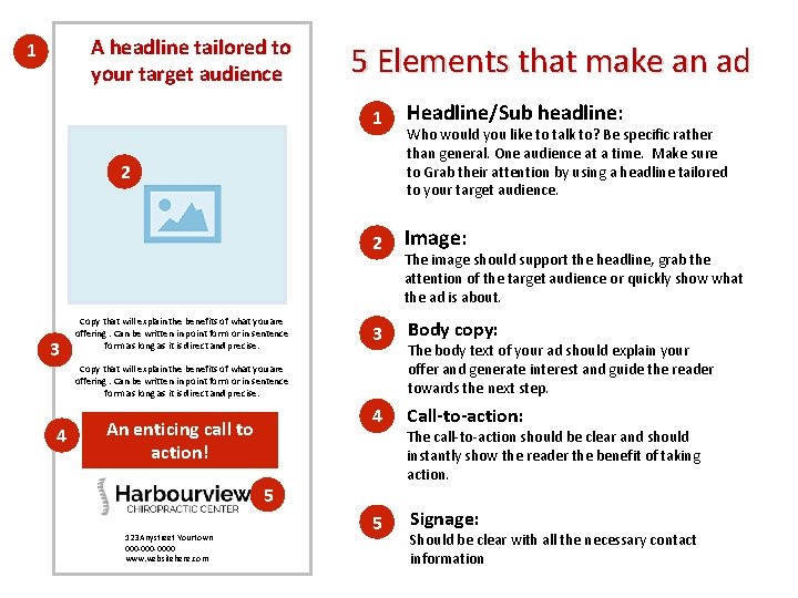 A headline tailored to your target audience 1 5 Elements that make an ad