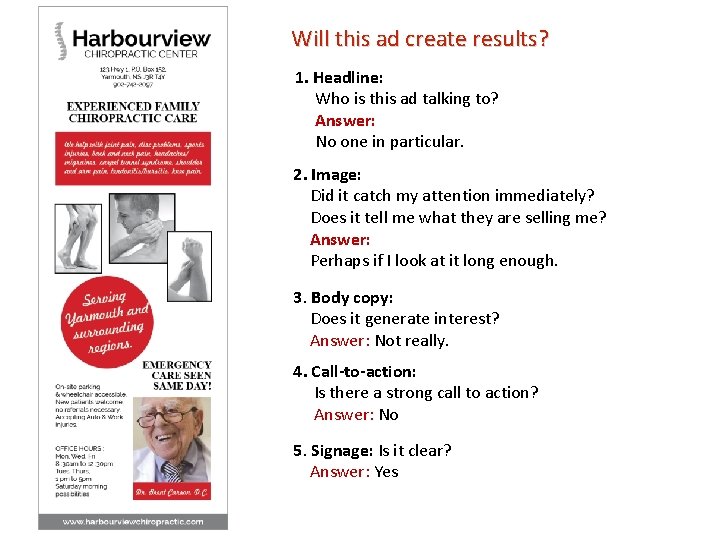 Will this ad create results? 1. Headline: Who is this ad talking to? Answer: