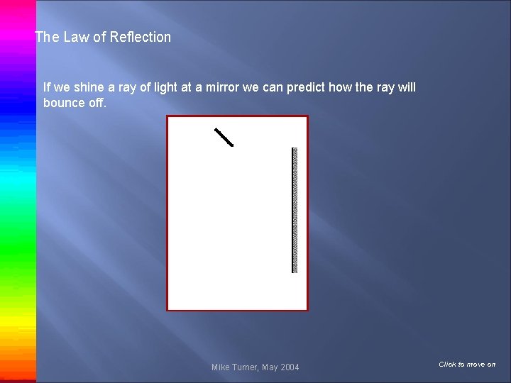 The Law of Reflection If we shine a ray of light at a mirror