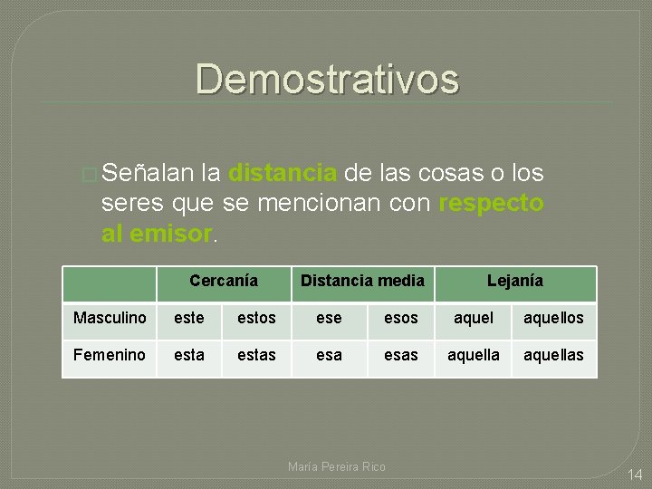 Demostrativos � Señalan la distancia de las cosas o los seres que se mencionan