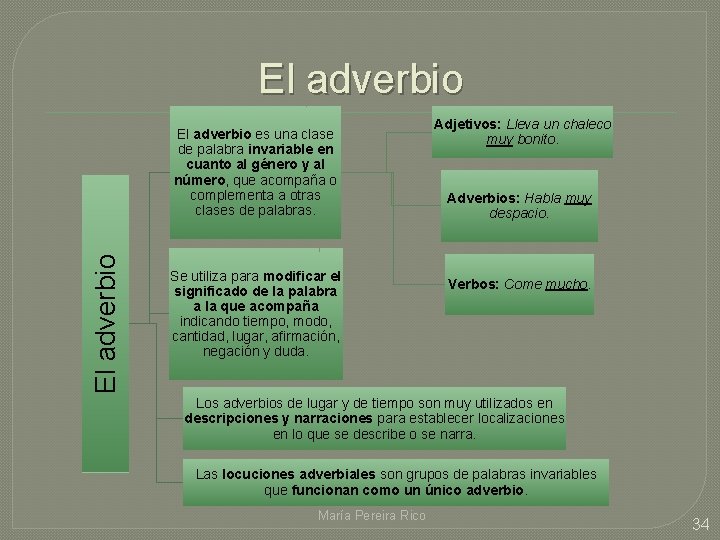 El adverbio es una clase de palabra invariable en cuanto al género y al El adverbio es una clase de palabra invariable en cuanto al género y al