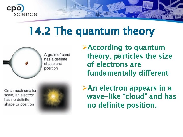 14. 2 The quantum theory ØAccording to quantum theory, particles the size of electrons