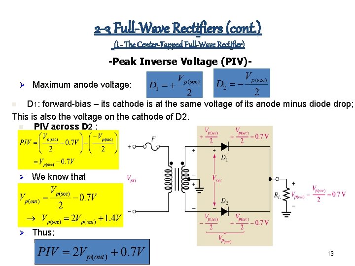 2 -3 Full-Wave Rectifiers (cont. ) (i - The Center-Tapped Full-Wave Rectifier) -Peak Inverse