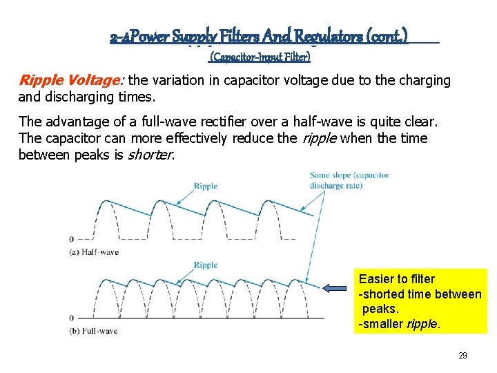 2 -4 Power Supply Filters And Regulators (cont. ) (Capacitor-Input Filter) Ripple Voltage: the