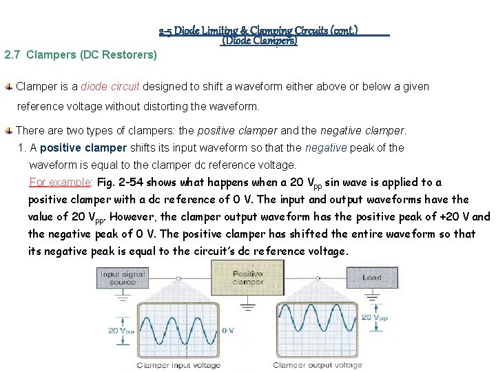 2. 7 Clampers (DC Restorers) 2 -5 Diode Limiting & Clamping Circuits (cont. )