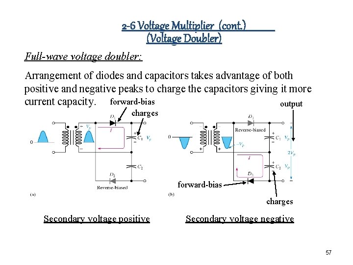 2 -6 Voltage Multiplier (cont. ) (Voltage Doubler) Full-wave voltage doubler: Arrangement of diodes