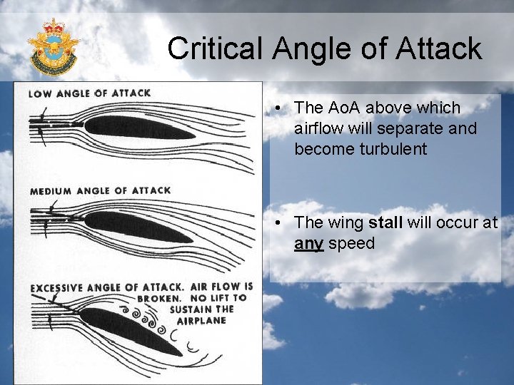 Critical Angle of Attack • The Ao. A above which airflow will separate and