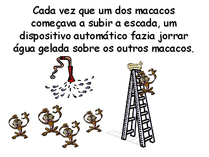 Cada vez que um dos macacos começava a subir a escada, um dispositivo automático