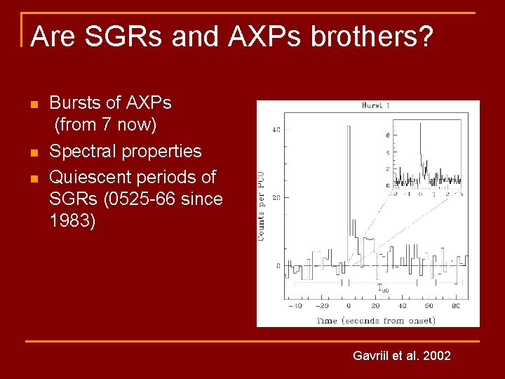 Are SGRs and AXPs brothers? n n n Bursts of AXPs (from 7 now)