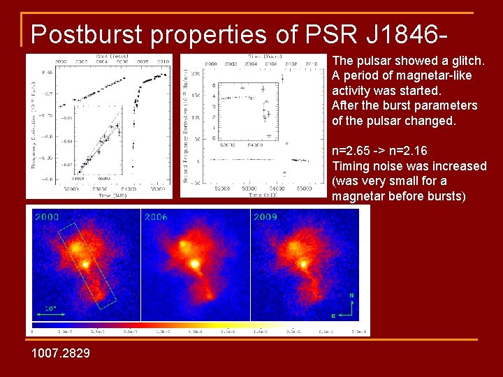 Postburst properties of PSR J 1846 The pulsar showed a glitch. 0258 A period