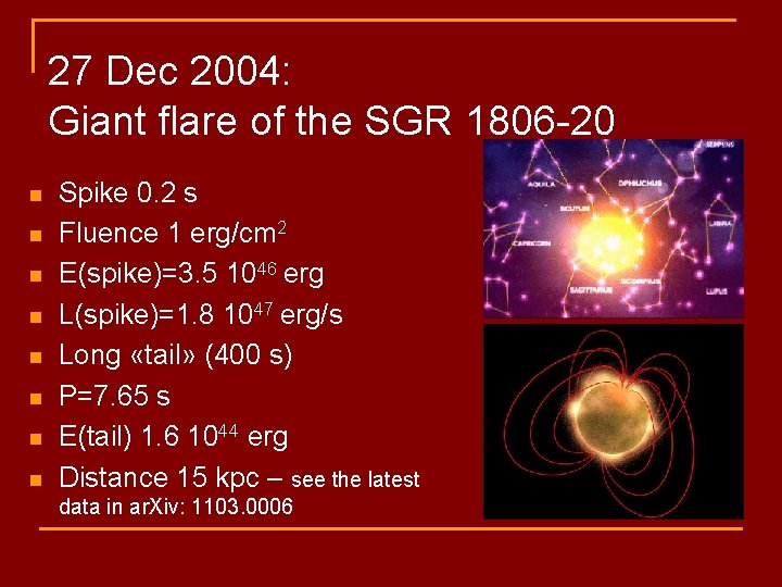 27 Dec 2004: Giant flare of the SGR 1806 -20 n n n n