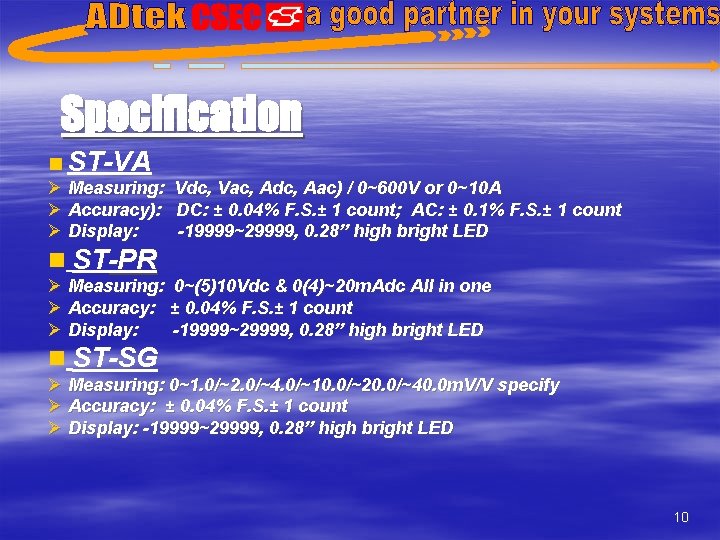 Specification n ST-VA Ø Measuring: Ø Accuracy): Ø Display: Vdc, Vac, Adc, Aac) /