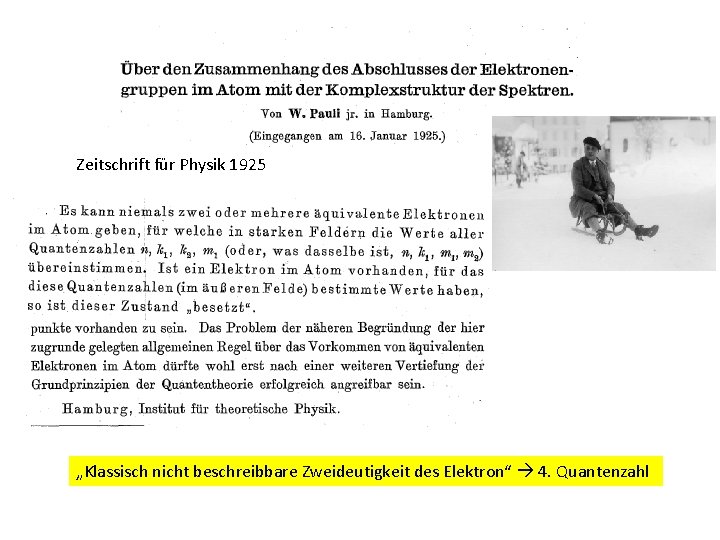 Zeitschrift für Physik 1925 „Klassisch nicht beschreibbare Zweideutigkeit des Elektron“ 4. Quantenzahl 