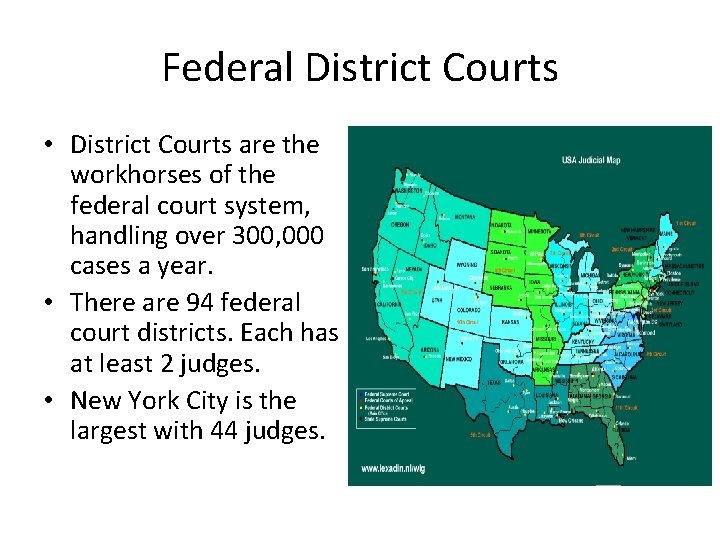 Federal District Courts • District Courts are the workhorses of the federal court system,