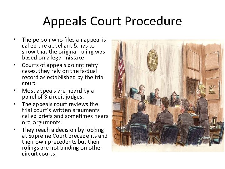 Appeals Court Procedure • The person who files an appeal is called the appellant