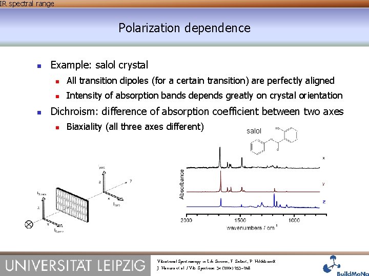 IR spectral range Polarization dependence Example: salol crystal All transition dipoles (for a certain