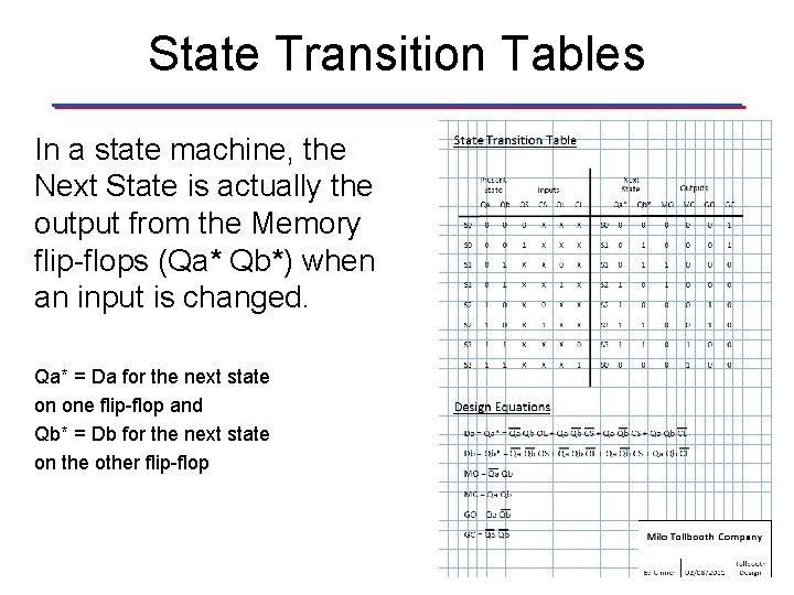 State Transition Tables In a state machine, the Next State is actually the output