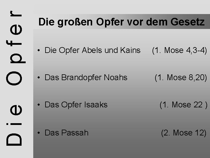 Die Opfer Die großen Opfer vor dem Gesetz • Die Opfer Abels und Kains