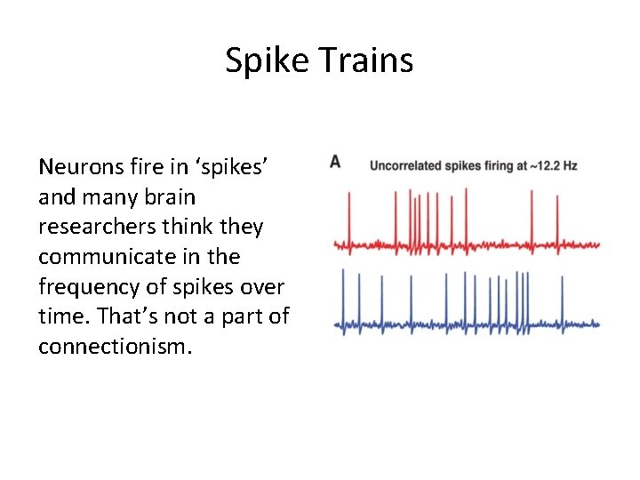 Spike Trains Neurons fire in ‘spikes’ and many brain researchers think they communicate in