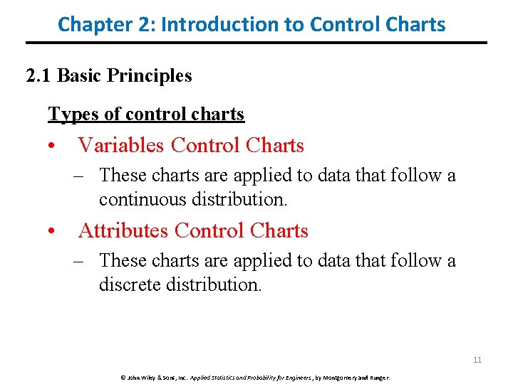 Chapter 2: Introduction to Control Charts 2. 1 Basic Principles Types of control charts