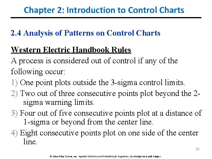 Chapter 2: Introduction to Control Charts 2. 4 Analysis of Patterns on Control Charts