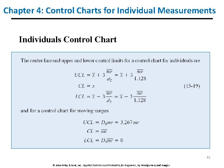 Chapter 4: Control Charts for Individual Measurements Individuals Control Chart 41 © John Wiley