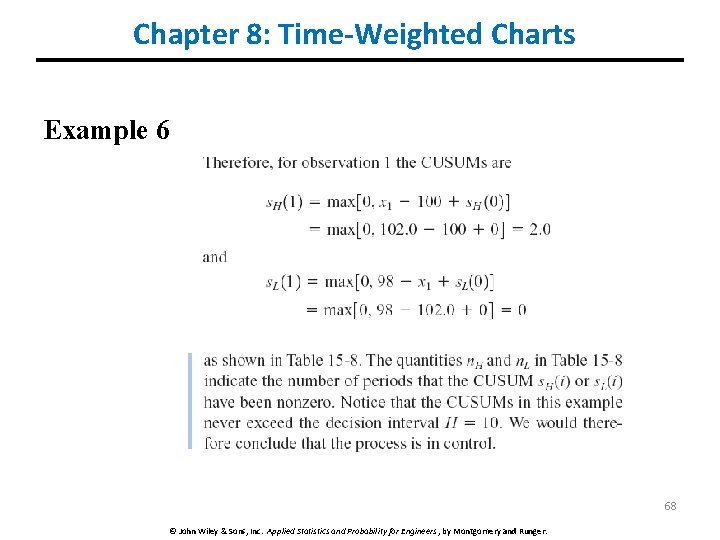 Chapter 8: Time-Weighted Charts Example 6 68 © John Wiley & Sons, Inc. Applied