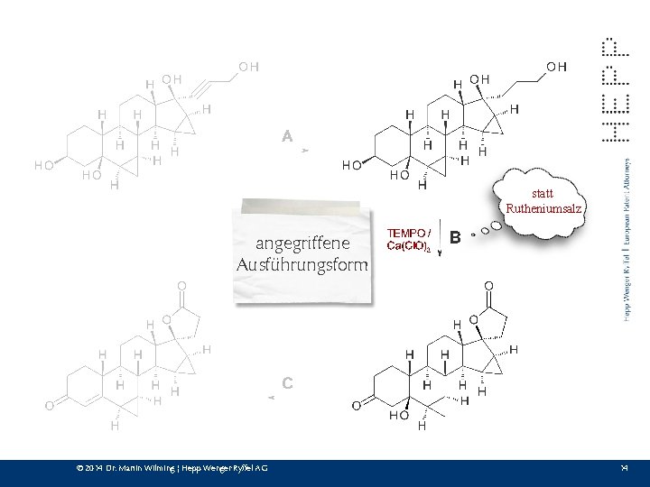 statt Rutheniumsalz angegriffene Ausführungsform © 2014 Dr. Martin Wilming ¦ Hepp Wenger Ryffel AG