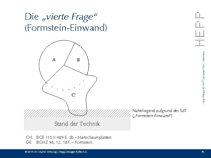 Die „vierte Frage“ (Formstein-Einwand) A B C‘ Naheliegend aufgrund des Sd. T („Formstein-Einwand“) Stand