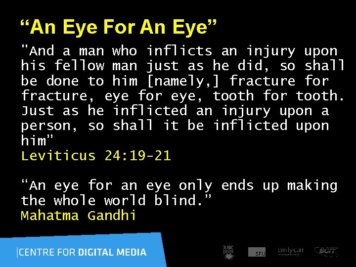 “An Eye For An Eye” "And a man who inflicts an injury upon his