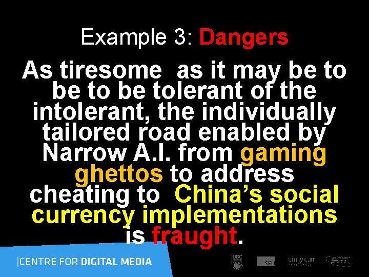 Example 3: Dangers As tiresome as it may be tolerant of the intolerant, the