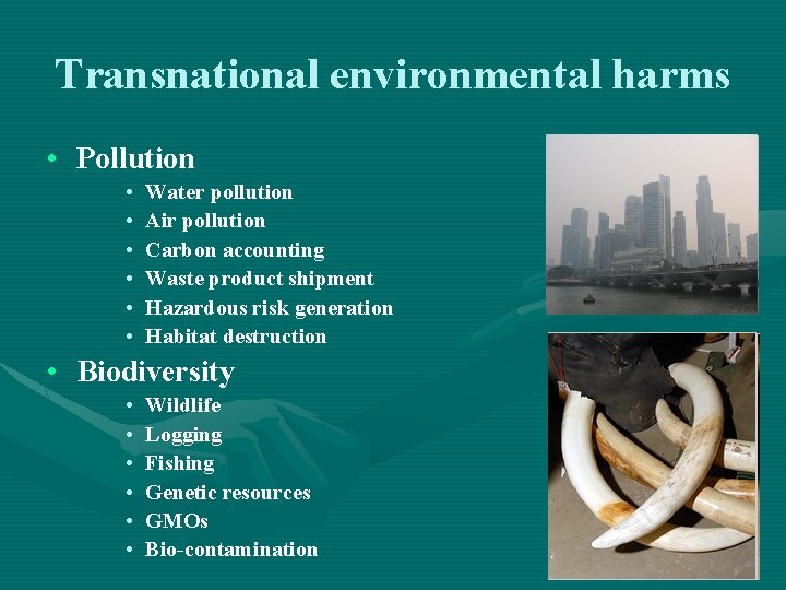 Transnational environmental harms • Pollution • • • Water pollution Air pollution Carbon accounting Transnational environmental harms • Pollution • • • Water pollution Air pollution Carbon accounting