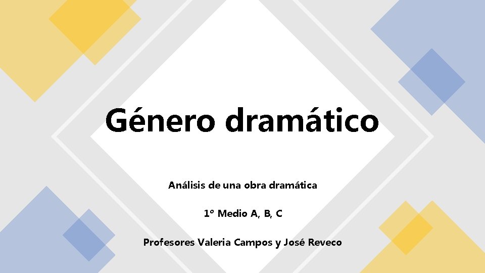 Género dramático Análisis de una obra dramática 1º Medio A, B, C Profesores Valeria