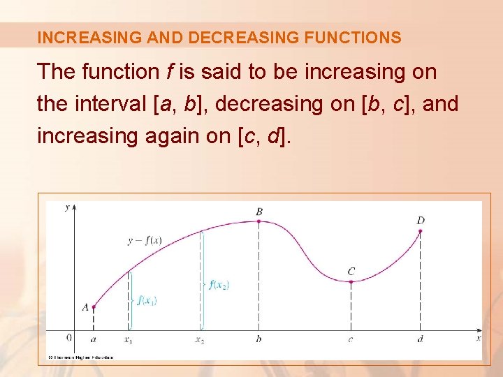 INCREASING AND DECREASING FUNCTIONS The function f is said to be increasing on the