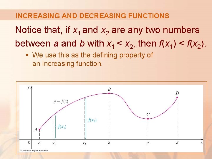 INCREASING AND DECREASING FUNCTIONS Notice that, if x 1 and x 2 are any