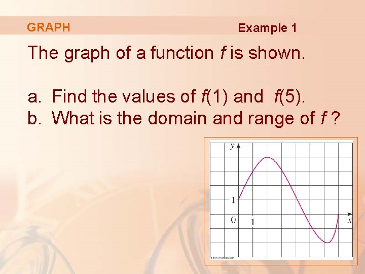 GRAPH Example 1 The graph of a function f is shown. a. Find the