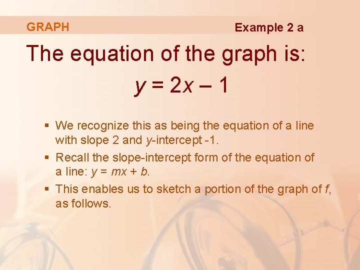 GRAPH Example 2 a The equation of the graph is: y = 2 x